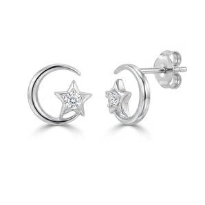 Aloha Sparkling Star Moon Earrings (Silver)