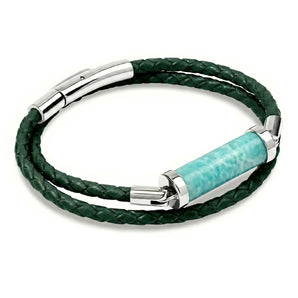 Amazonite CC Double Strap Leather Bracelet (Emerald Green-Silver)