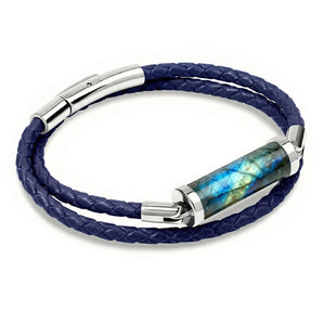 Labradorite CC Double Strap Leather Bracelet (Palace Blue-Silver)