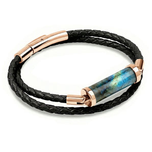 Labradorite CC Double Strap Leather Bracelet (Palace Blue-Rose Gold)