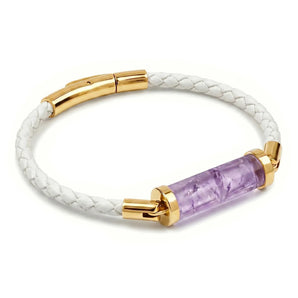 Lavender Amethyst CC Leather Bracelet (Star White-Gold)