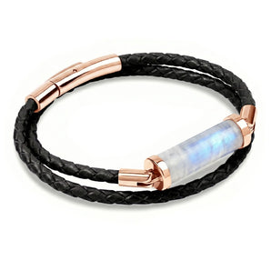 Moonstone CC Double Strap Leather Bracelet (Jet Black-Rose Gold)