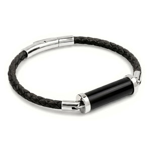 Obsidian CC Leather Bracelet (Jet Black-Silver)