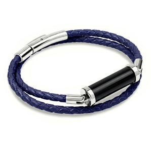Obsidian CC Double Strap Leather Bracelet (Palace Blue-Silver)