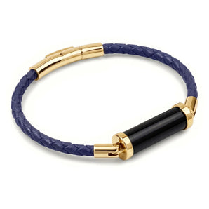 Obsidian CC Leather Bracelet (Jet Black-Gold)