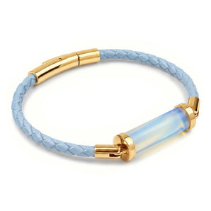 Opalite CC Leather Bracelet (Sky Blue-Gold)
