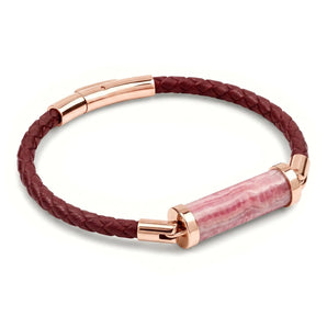 Rhodochrosite CC Leather Bracelet (Ruby Red-Rose Gold)