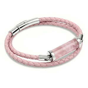 Rose Quartz CC Double Strap Leather Bracelet (Sakura Pink-Silver)