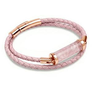 Rose Quartz CC Double Strap Leather Bracelet (Sakura Pink-Rose Gold)