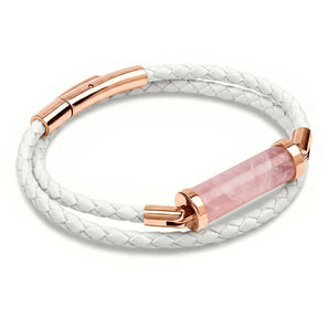 Rose Quartz CC Double Strap Leather Bracelet (Star White-Rose Gold)