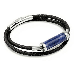 Sodalite CC Double Strap Leather Bracelet (Jet Black-Silver)