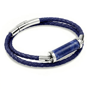 Sodalite CC Double Strap Leather Bracelet (Palace Blue-Silver)