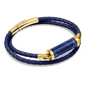 Sodalite CC Double Strap Leather Bracelet (Palace Blue-Gold)