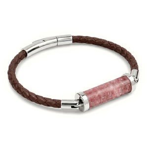 Strawberry Quartz CC Leather Bracelet (Walnut Brown-Silver)