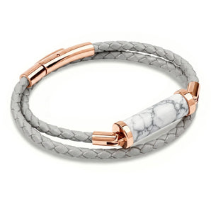 Howlite CC Double Strap Leather Bracelet (Cloudy Grey-Rose Gold)