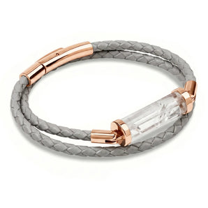 Clear Quartz CC Double Strap Leather Bracelet (Cloudy Grey-Rose Gold)