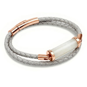 White Jade CC Double Strap Leather Bracelet (Cloudy Grey-Rose Gold)