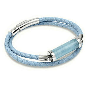 Aquamarine CC Double Strap Leather Bracelet (Sky Blue-Silver)