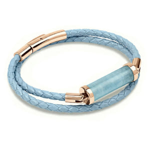 Aquamarine CC Double Strap Leather Bracelet (Sky Blue-Rose Gold)