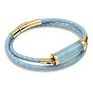 Aquamarine CC Double Strap Leather Bracelet (Sky Blue-Gold)
