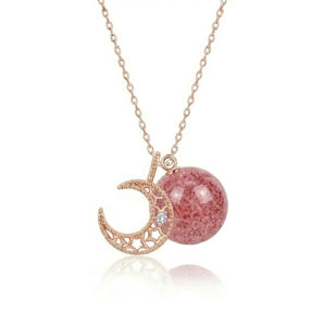 The Moon Strawberry Quartz Necklace (Rose Gold)