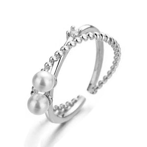 Pearl Cross Band Open Ring