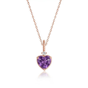 La Joie Amethyst Heart Necklace (Rose Gold)