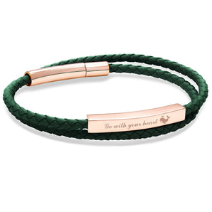 Le Tien Double Leather Bracelet (Midnight Green-Rose Gold)