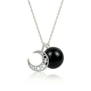 The Moon Obsidian Necklace (Silver)