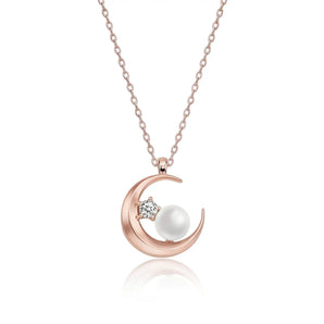 L'amour Moon Star Pearl Necklace (Rose Gold)