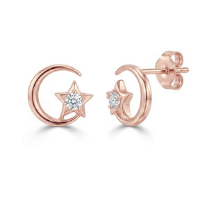 Aloha Sparkling Star Moon Earrings (Rose Gold)