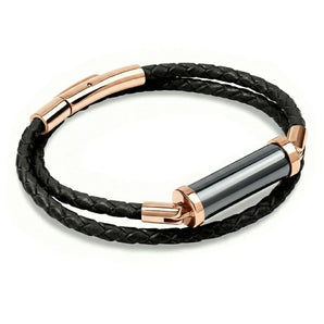 Hematite CC Double Strap Leather Bracelet (Jet Black-Rose Gold)