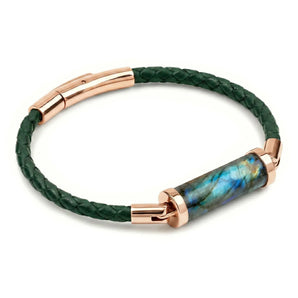 Labradorite CC Leather Bracelet (Emerald Green-Rose Gold)