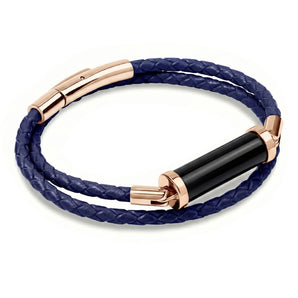 Obsidian CC Double Strap Leather Bracelet (Palace Blue-Rose Gold)