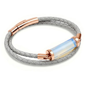 Opalite CC Double Strap Leather Bracelet (Cloudy Grey-Rose Gold)