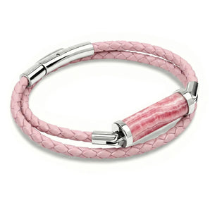 Rhodochrosite CC Double Strap Leather Bracelet (Sakura Pink-Silver)