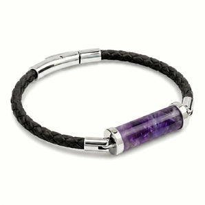 Amethyst CC Leather Bracelet (Jet Black-Silver)