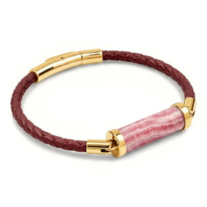 Rhodochrosite CC Leather Bracelet (Ruby Red-Gold)