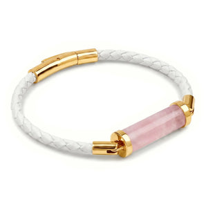 Rose Quartz CC Leather Bracelet (Star White-Gold)