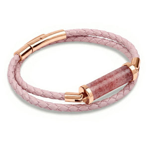 Strawberry Quartz CC Double Strap Leather Bracelet (Sakura Pink-Rose Gold)