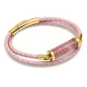 Strawberry Quartz CC Double Strap Leather Bracelet (Sakura Pink-Gold)