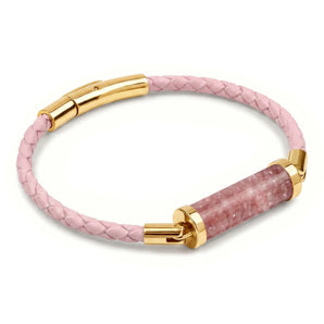 Strawberry Quartz CC Leather Bracelet (Sakura Pink-Gold)