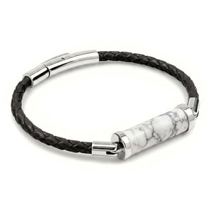 Howlite CC Leather Bracelet (Jet Black-Silver)