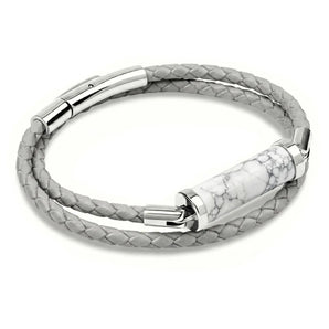 Howlite CC Double Strap Leather Bracelet (Cloudy Grey-Silver)