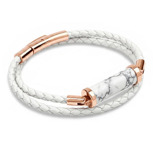 Howlite CC Double Strap Leather Bracelet (Star White-Rose Gold)