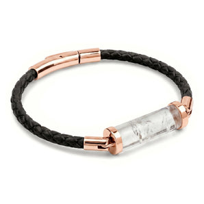 Clear Quartz CC Leather Bracelet (Jet Black-Rose Gold)