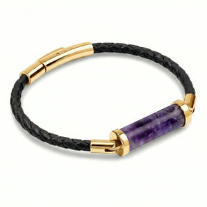 Amethyst CC Leather Bracelet (Jet Black-Gold)