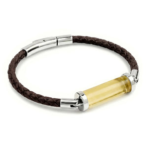Yellow Crystal CC Leather Bracelet (Walnut Brown-Silver)