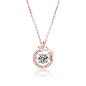 Floral Butterfly Dancing Stone Necklace (Rose Gold)