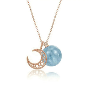 The Moon Aquamarine Necklace (Rose Gold)